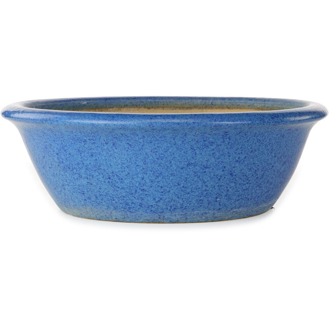 Round blue bonsai pot by Seizan (Reihou, Kataoka Katsushi, master Seizan kiln) - 420 x 420 x 135 mm