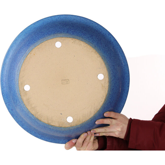 Pot à bonsaï rond bleu par Seizan (Reihou, Kataoka Katsushi, maître four Seizan) - 420 x 420 x 135 mm