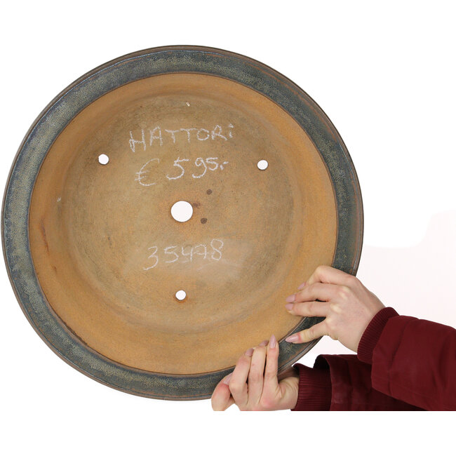 Ronde blauwe bonsaipot van Hattori - 423 x 423 x 137 mm