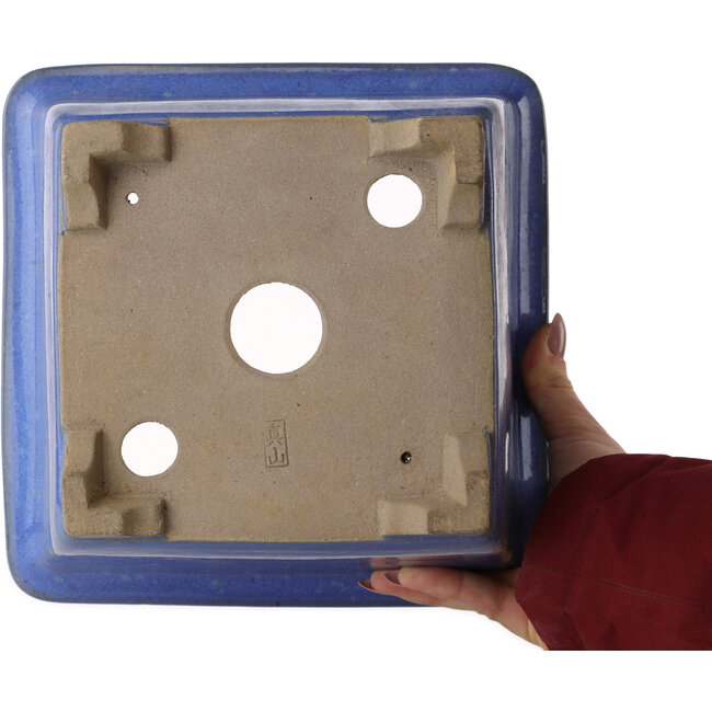 Quadratischer blauer Bonsaitopf von Terahata Satomi Mazan – 225 x 225 x 140 mm