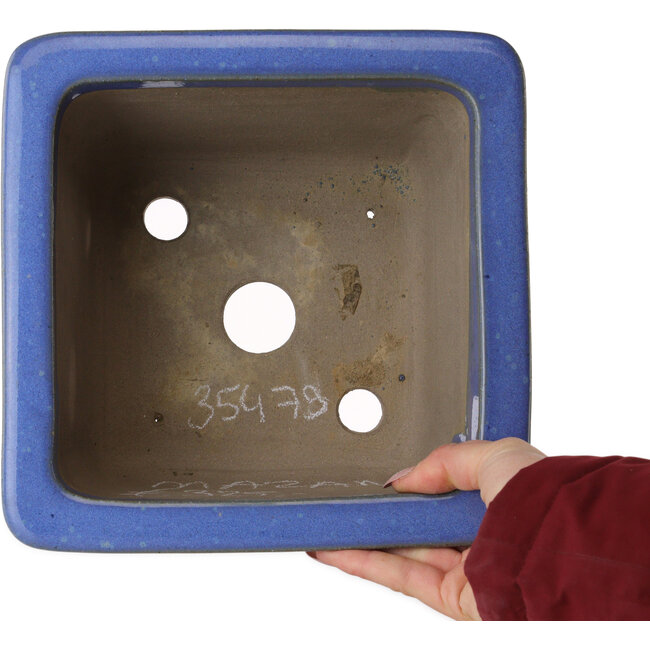 Square blue bonsai pot by Terahata Satomi Mazan - 225 x 225 x 140 mm