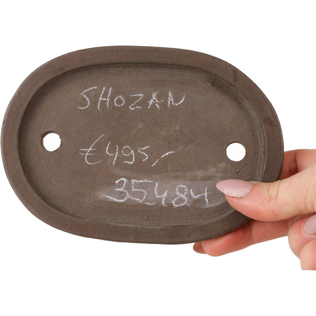 Ovale, ongeglazuurde bonsaipot van Shouzan - 142 x 99 x 16 mm