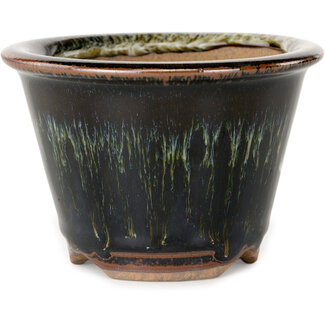 Koishiwara Vaso bonsai rotondo da 103 mm marrone e bianco di Koishiwara, Giappone