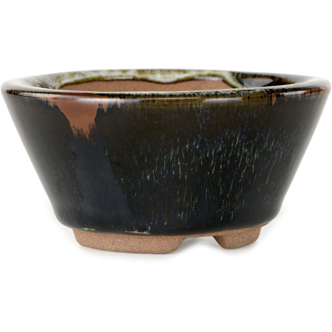 Ronde bruine bonsaipot van Koishiwara - 100 x 100 x 53 mm