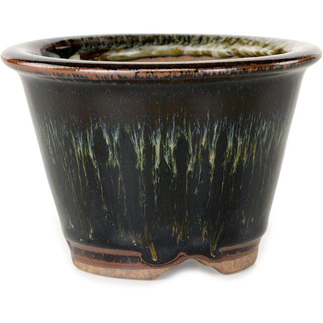 Runder, braun-weißer Bonsai-Topf von Koishiwara – 103 x 103 x 73 mm