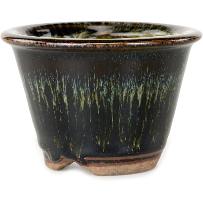 Vaso bonsai rotondo marrone e bianco di Koishiwara - 103 x 103 x 73 mm