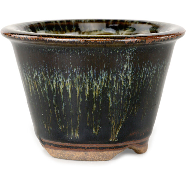 Vaso bonsai rotondo marrone e bianco di Koishiwara - 103 x 103 x 73 mm