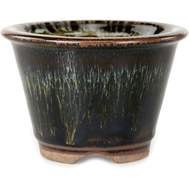 Round brown and white bonsai pot by Koishiwara - 103 x 103 x 73 mm