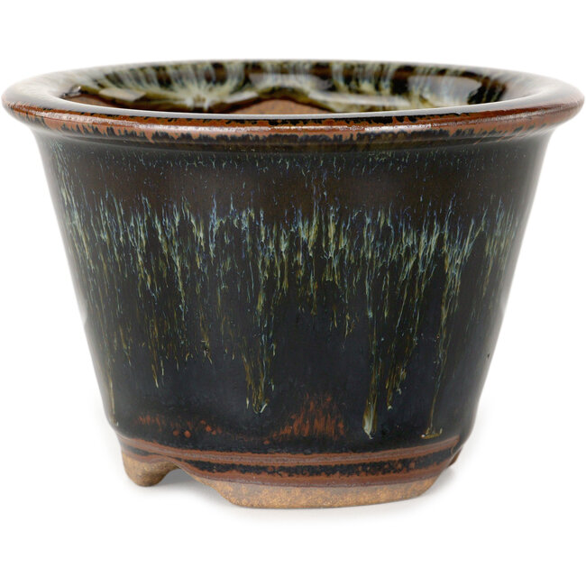 Runder, braun-weißer Bonsai-Topf von Koishiwara – 103 x 103 x 73 mm