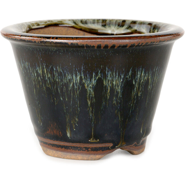 Vaso bonsai rotondo marrone e bianco di Koishiwara - 103 x 103 x 73 mm