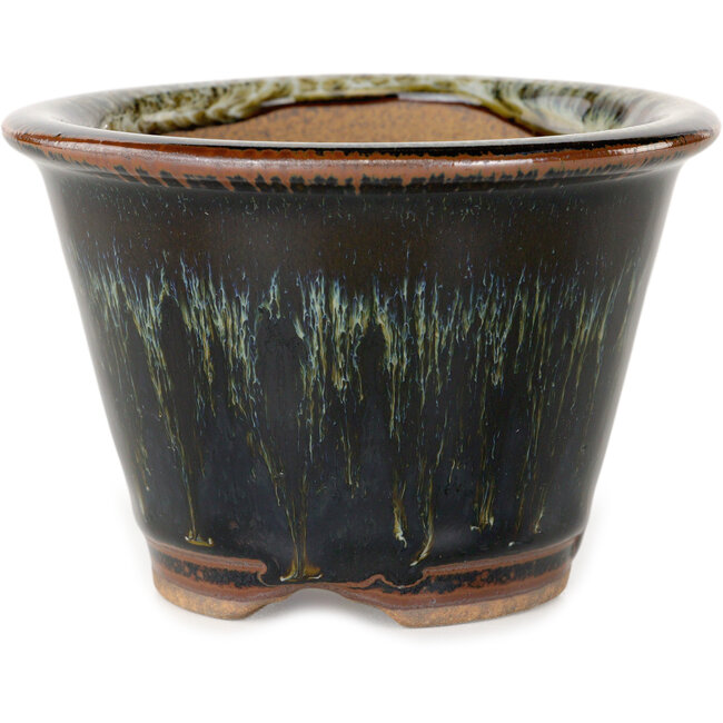 Pot à bonsaï rond brun et blanc de Koishiwara - 103 x 103 x 73 mm