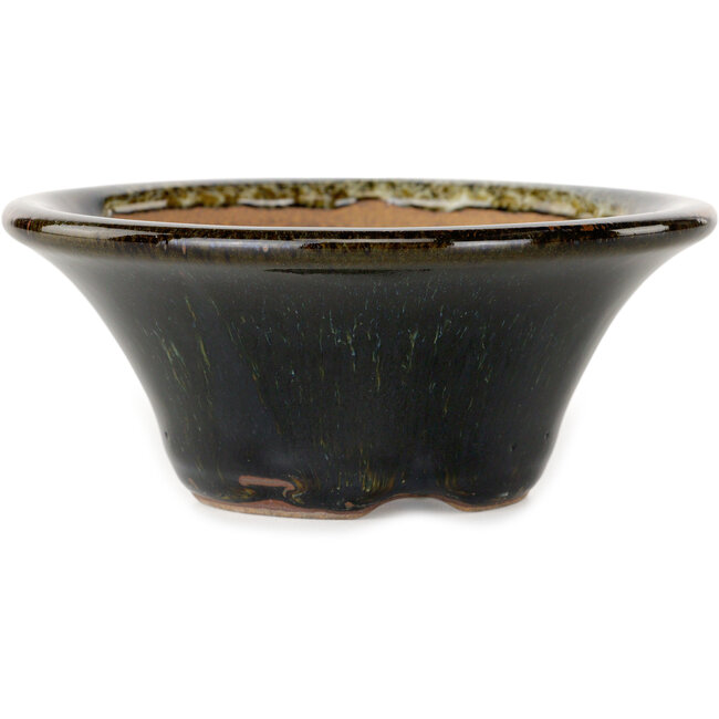 Ronde bruin-witte bonsaipot van Koishiwara - 127 x 127 x 55 mm