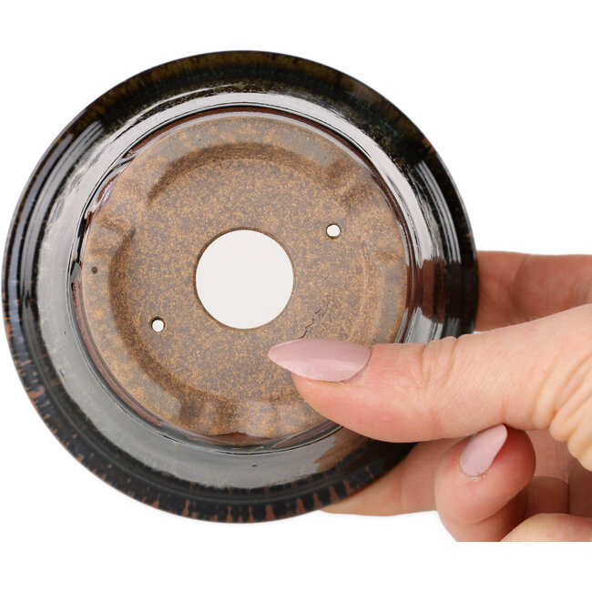 Round brown and white bonsai pot by Koishiwara - 103 x 103 x 73 mm