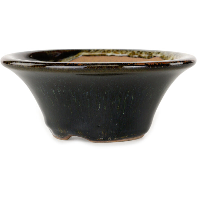 Vaso bonsai rotondo marrone e bianco di Koishiwara - 127 x 127 x 55 mm