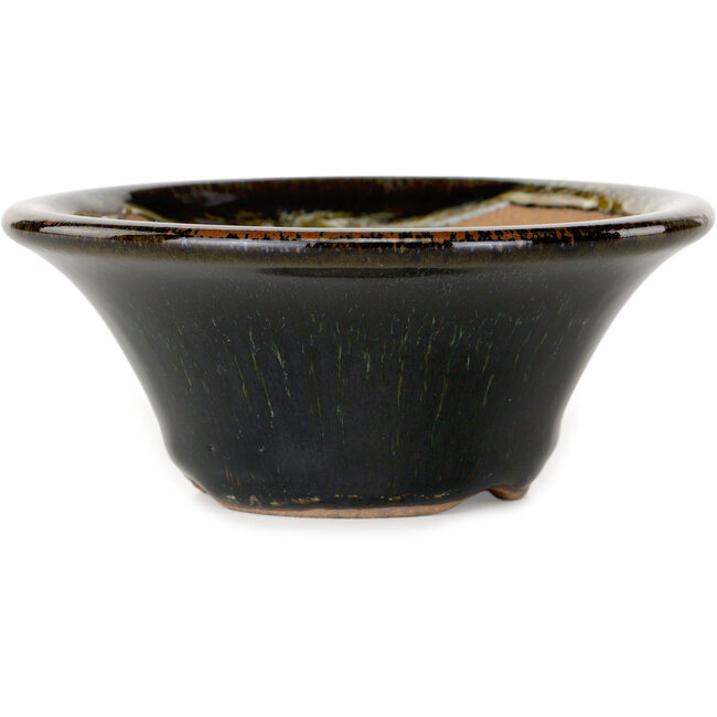 Maceta redonda para bonsái marrón y blanca de Koishiwara - 127 x 127 x 55 mm