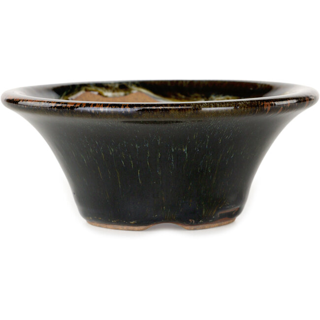 Pot à bonsaï rond brun et blanc de Koishiwara - 127 x 127 x 55 mm