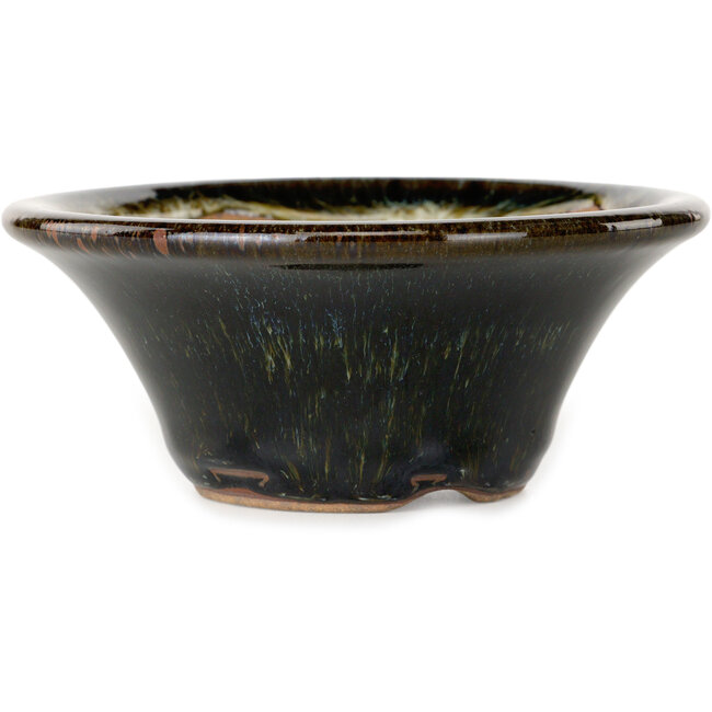 Runder, braun-weißer Bonsai-Topf von Koishiwara – 127 x 127 x 55 mm