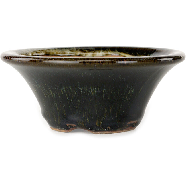 Ronde bruin-witte bonsaipot van Koishiwara - 127 x 127 x 55 mm