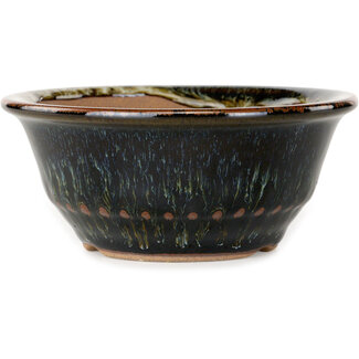 Koishiwara Vaso bonsai rotondo da 122 mm marrone e bianco di Koishiwara, Giappone