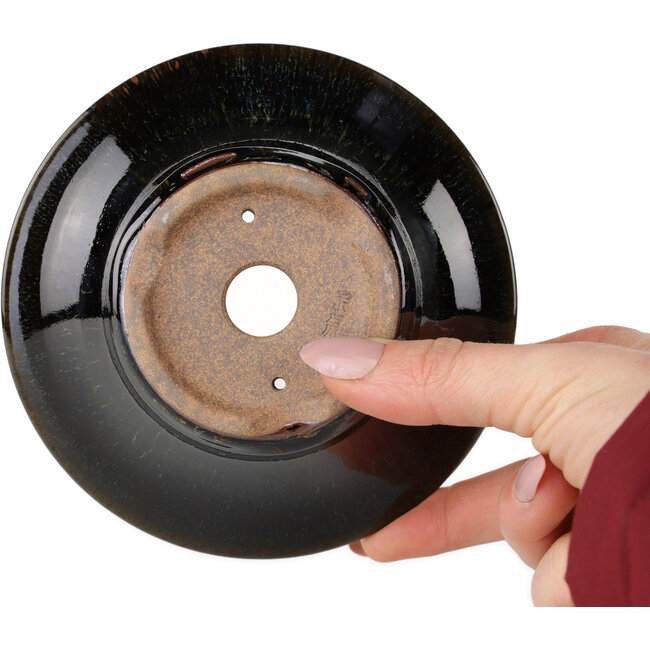 Maceta redonda para bonsái marrón y blanca de Koishiwara - 127 x 127 x 55 mm