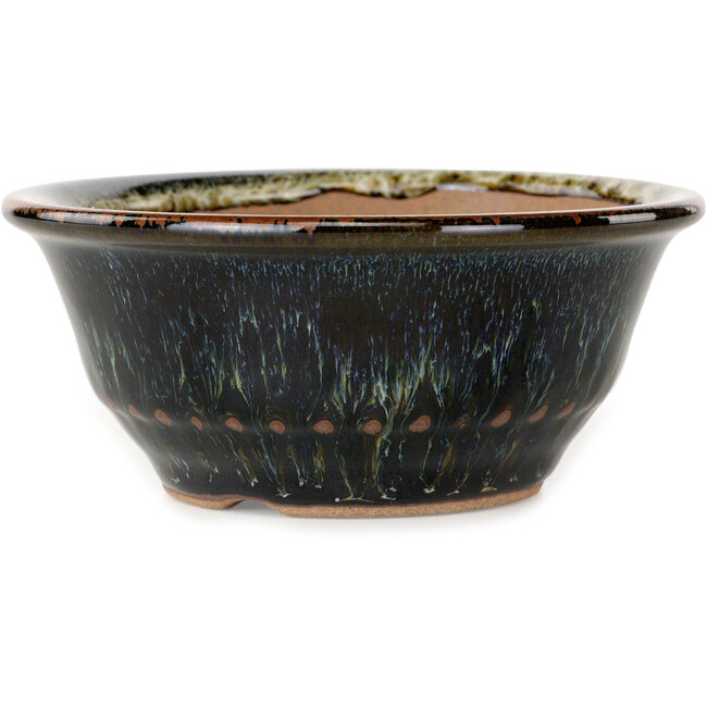 Vaso bonsai rotondo marrone e bianco di Koishiwara - 122 x 122 x 55 mm