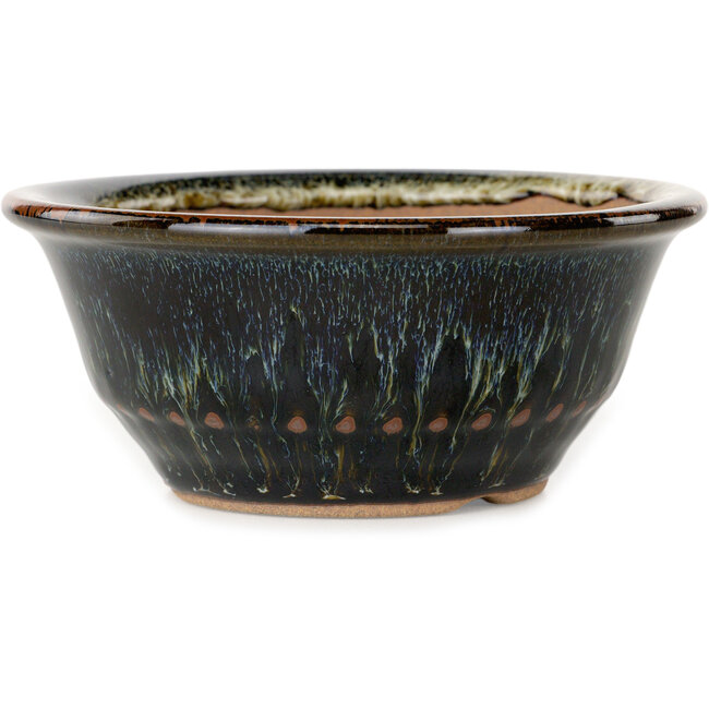 Vaso bonsai rotondo marrone e bianco di Koishiwara - 122 x 122 x 55 mm