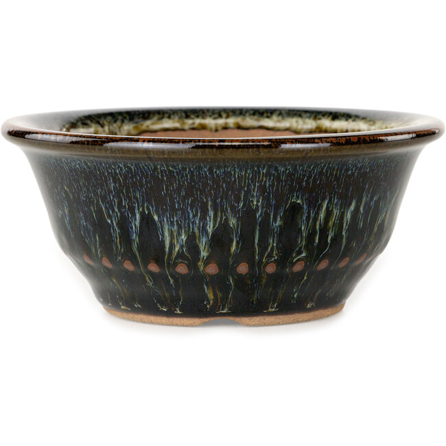 Pot à bonsaï rond brun et blanc de Koishiwara - 122 x 122 x 55 mm