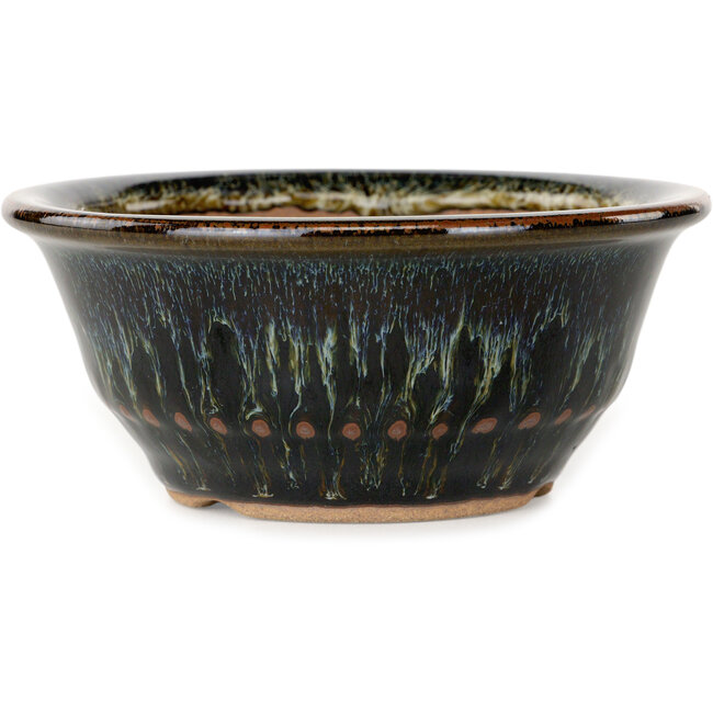 Runder, braun-weißer Bonsai-Topf von Koishiwara – 122 x 122 x 55 mm