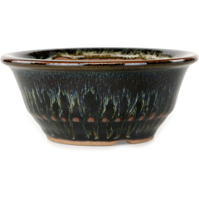 Vaso bonsai rotondo marrone e bianco di Koishiwara - 122 x 122 x 55 mm