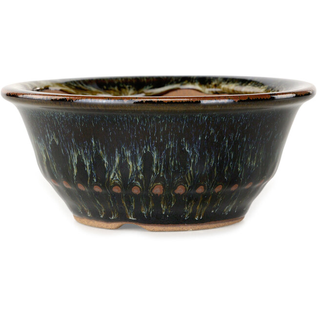 Runder, braun-weißer Bonsai-Topf von Koishiwara – 122 x 122 x 55 mm