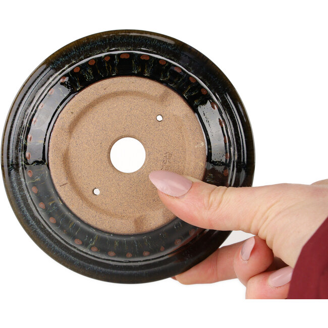 Round brown and white bonsai pot by Koishiwara - 122 x 122 x 55 mm