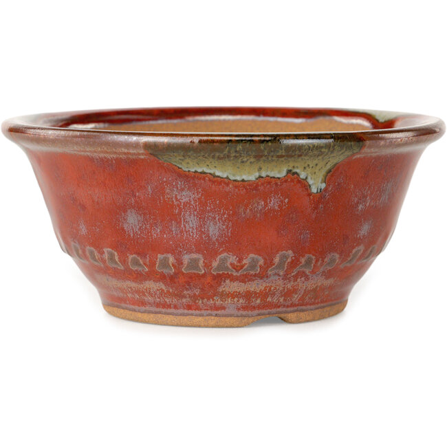 Round red bonsai pot by Koishiwara - 122 x 122 x 55 mm