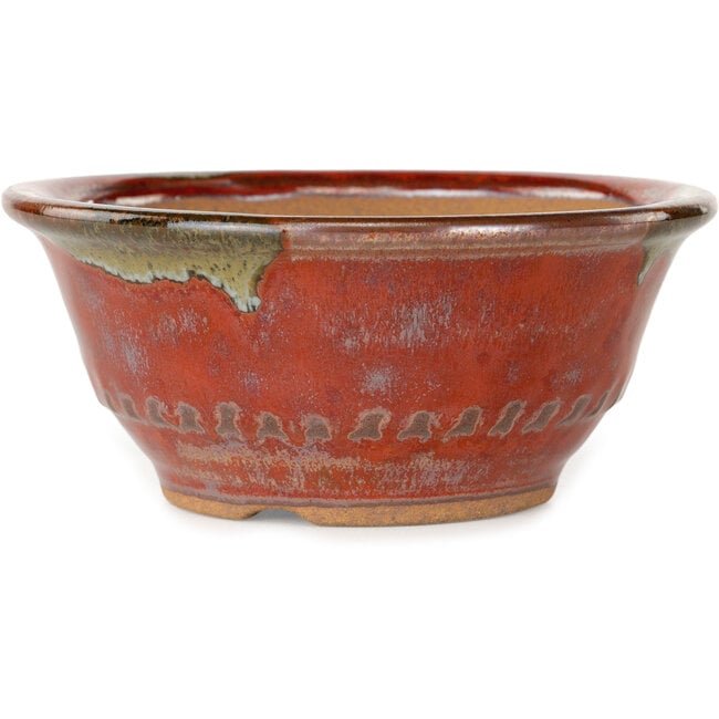 Maceta redonda roja para bonsái de Koishiwara - 122 x 122 x 55 mm