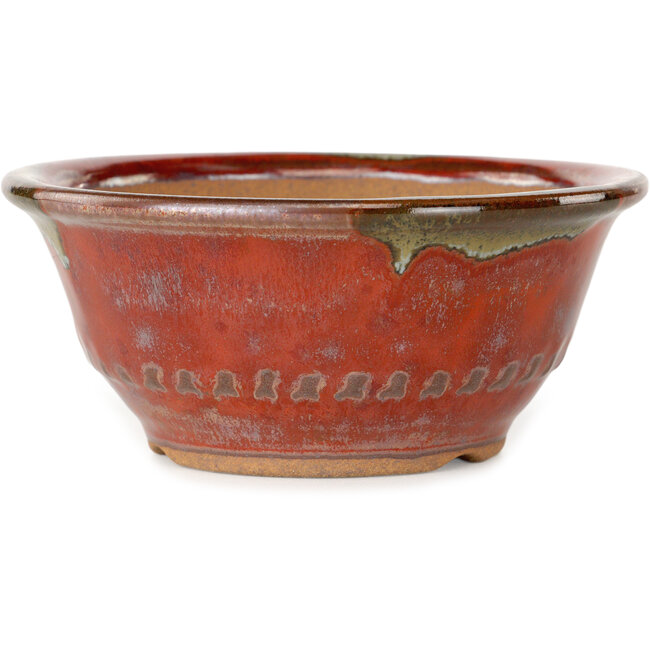 Pot rond rouge pour bonsaï de Koishiwara - 122 x 122 x 55 mm