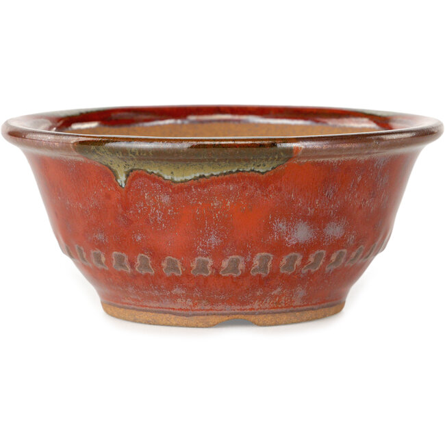 Round red bonsai pot by Koishiwara - 122 x 122 x 55 mm