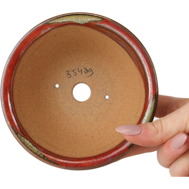 Pot rond rouge pour bonsaï de Koishiwara - 122 x 122 x 55 mm