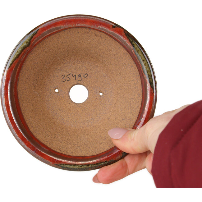 Ronde rode bonsaipot van Koishiwara - 127 x 127 x 55 mm