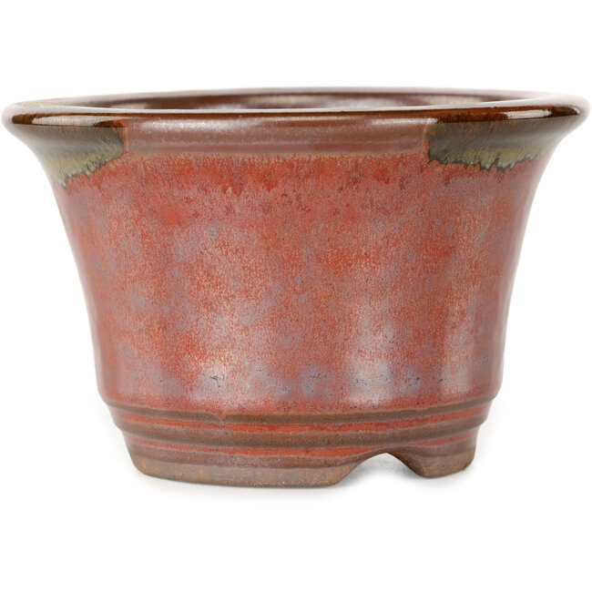 Ronde rode bonsaipot van Koishiwara - 118 x 118 x 76 mm