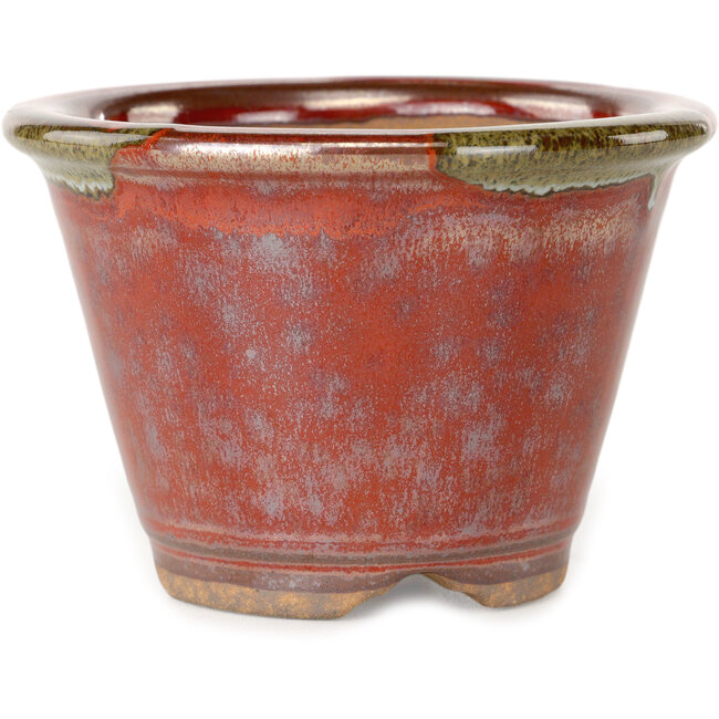 Vaso bonsai rotondo rosso di Koishiwara - 103 x 103 x 73 mm