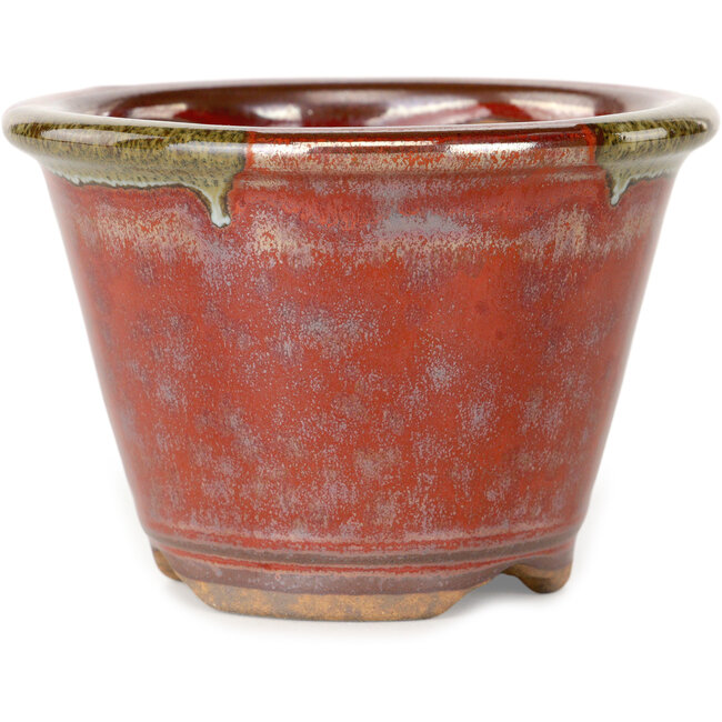 Round red bonsai pot by Koishiwara - 103 x 103 x 73 mm