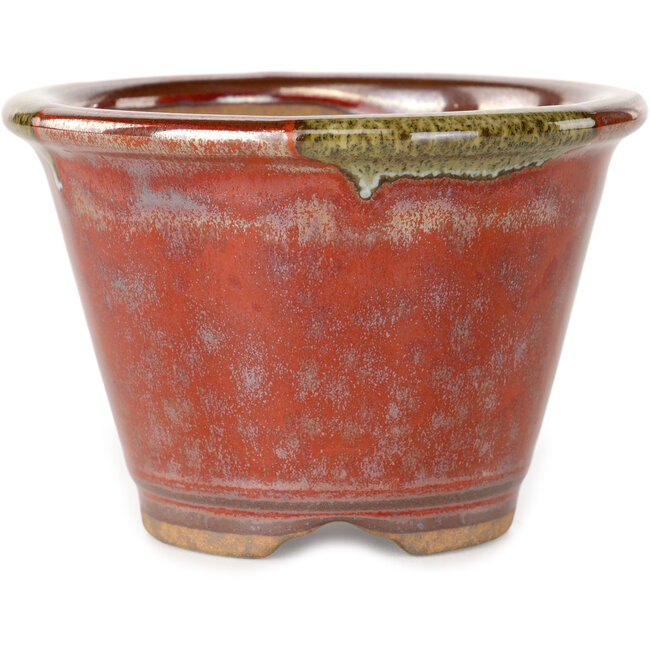 Maceta redonda roja para bonsái de Koishiwara - 103 x 103 x 73 mm