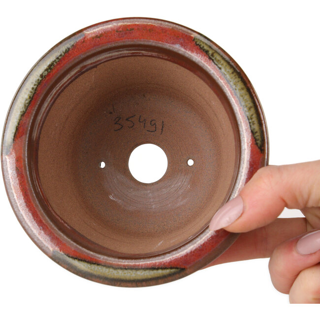 Maceta redonda roja para bonsái de Koishiwara - 118 x 118 x 76 mm