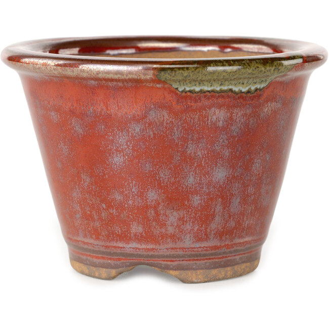 Round red bonsai pot by Koishiwara - 103 x 103 x 73 mm