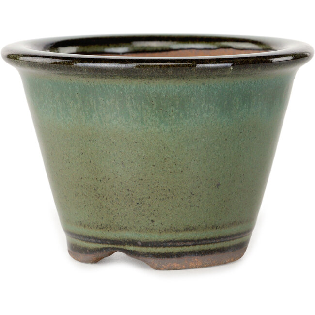Ronde groene bonsaipot van Koishiwara - 103 x 103 x 73 mm