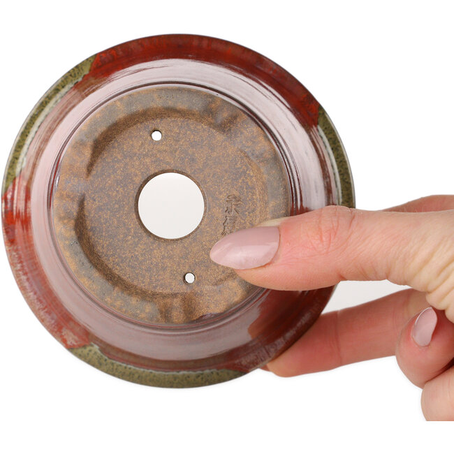 Pot rond rouge pour bonsaï de Koishiwara - 103 x 103 x 73 mm