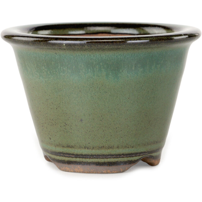 Round green bonsai pot by Koishiwara - 103 x 103 x 73 mm
