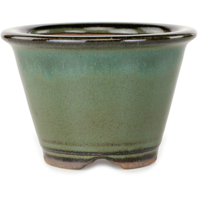 Round green bonsai pot by Koishiwara - 103 x 103 x 73 mm