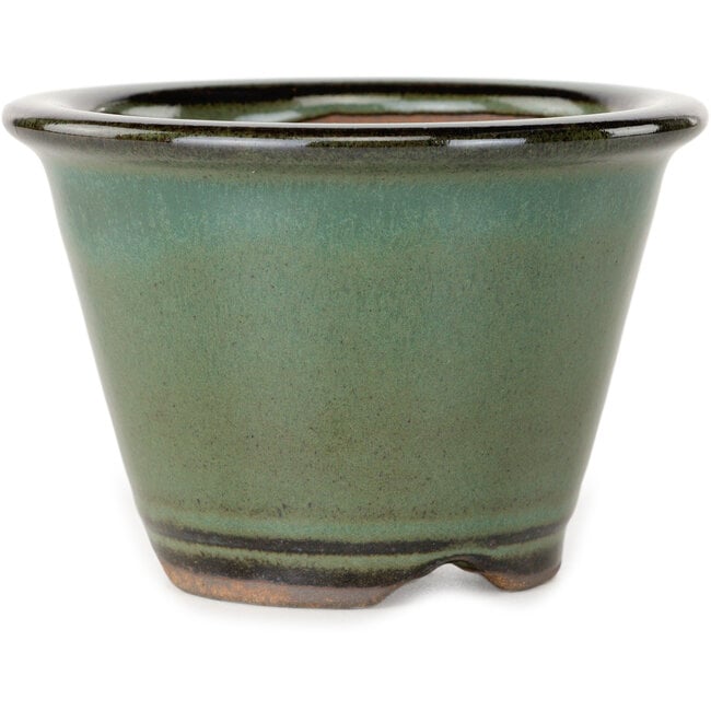 Vaso bonsai rotondo verde di Koishiwara - 103 x 103 x 73 mm