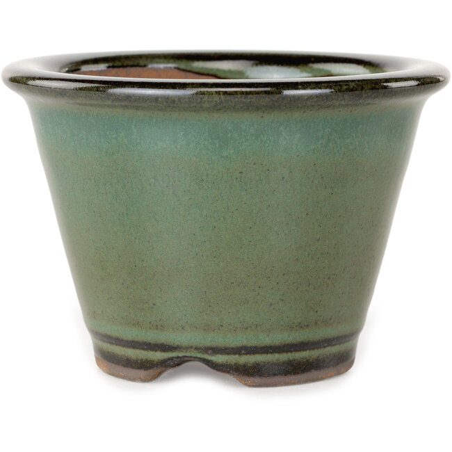 Ronde groene bonsaipot van Koishiwara - 103 x 103 x 73 mm