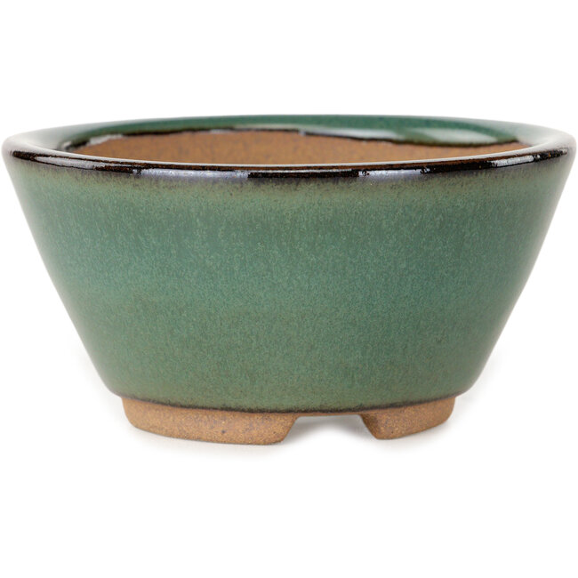 Round green bonsai pot by Koishiwara - 100 x 100 x 53 mm